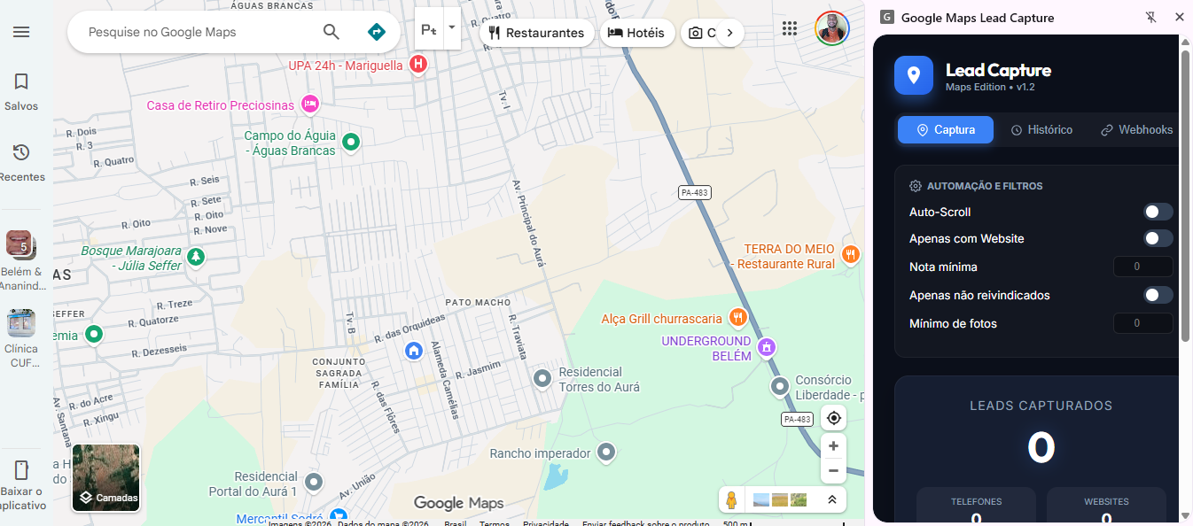 Interface da Extensão Lead Capture